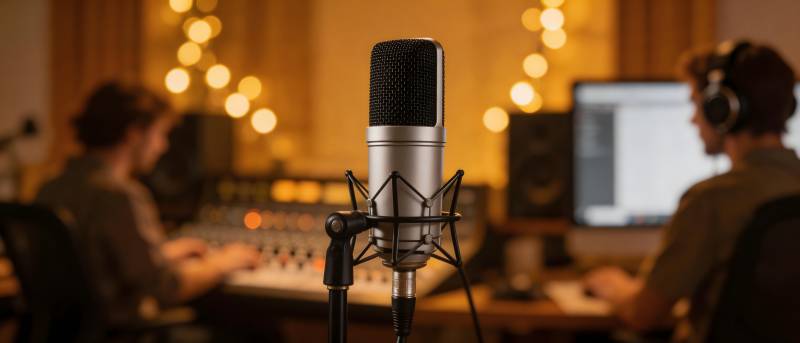 录音棚里的专业麦克风图片