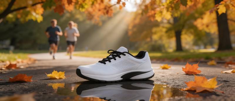 秋日跑鞋映落叶图片