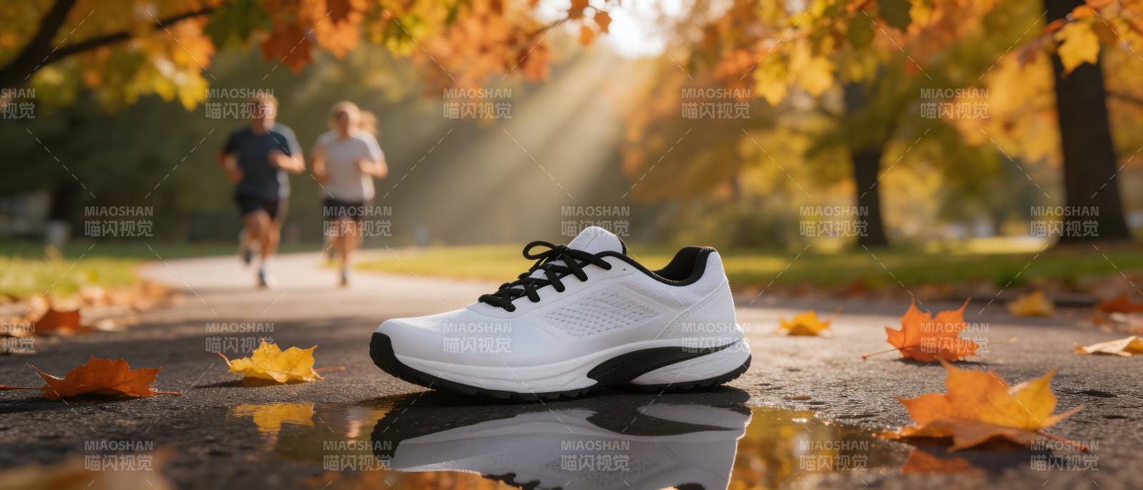 秋日跑鞋映落叶图片