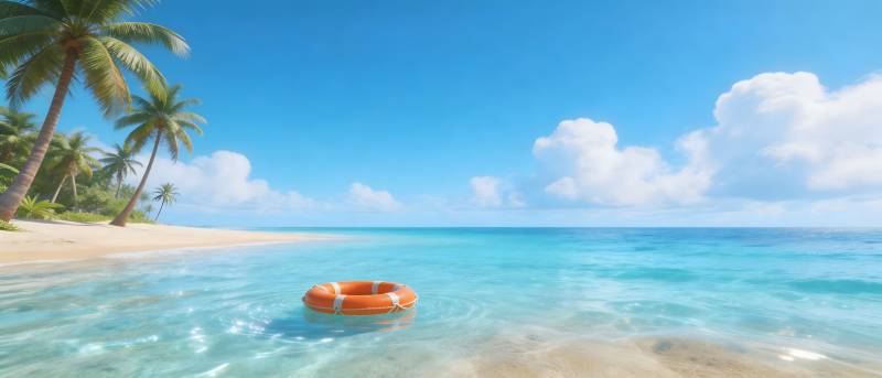 热带海滩浮圈静享蓝天碧海图片