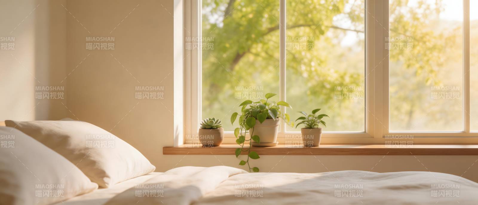 晨光窗台绿植伴眠图片