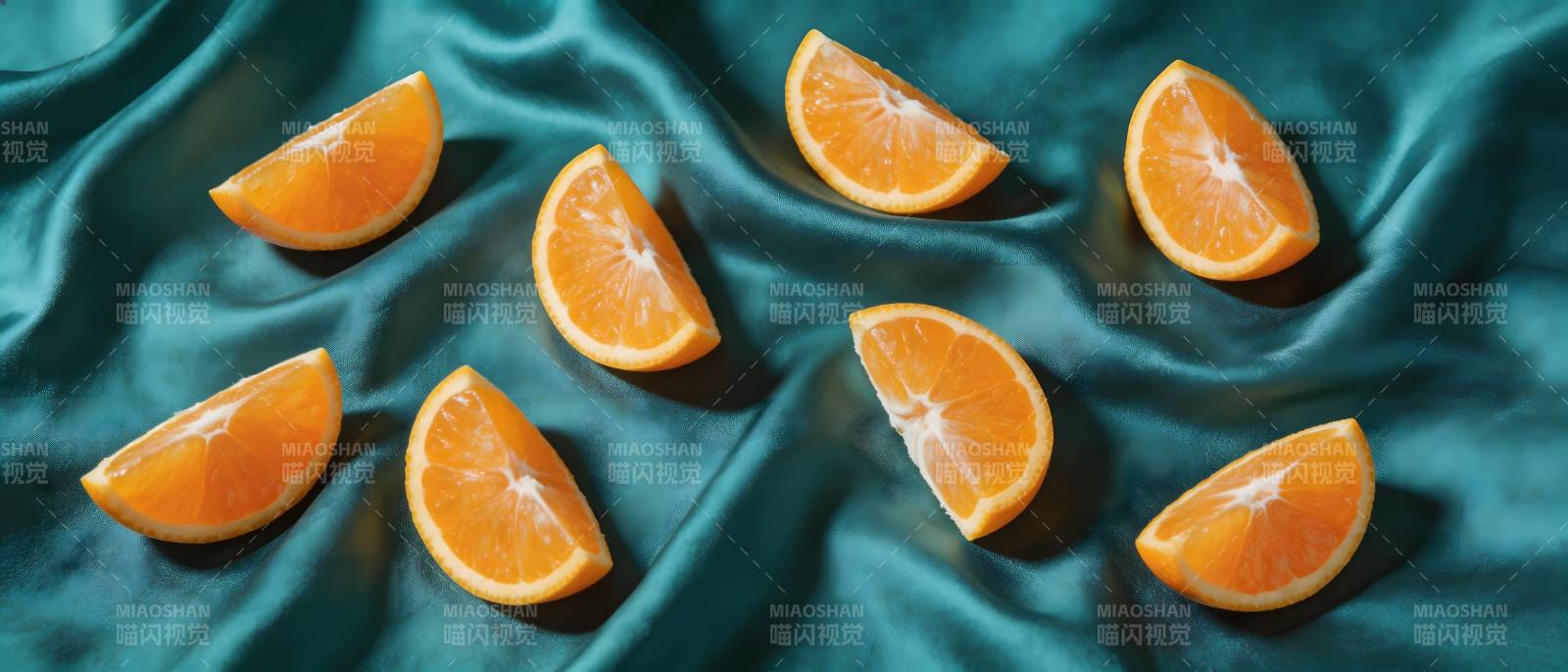 橙片铺绿绸 鲜亮诱人图片
