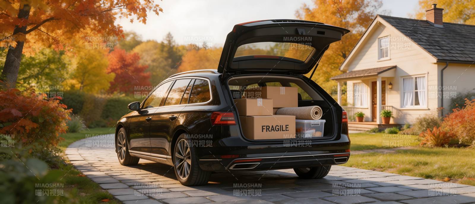 秋日搬家 黑车满载温馨归家图片