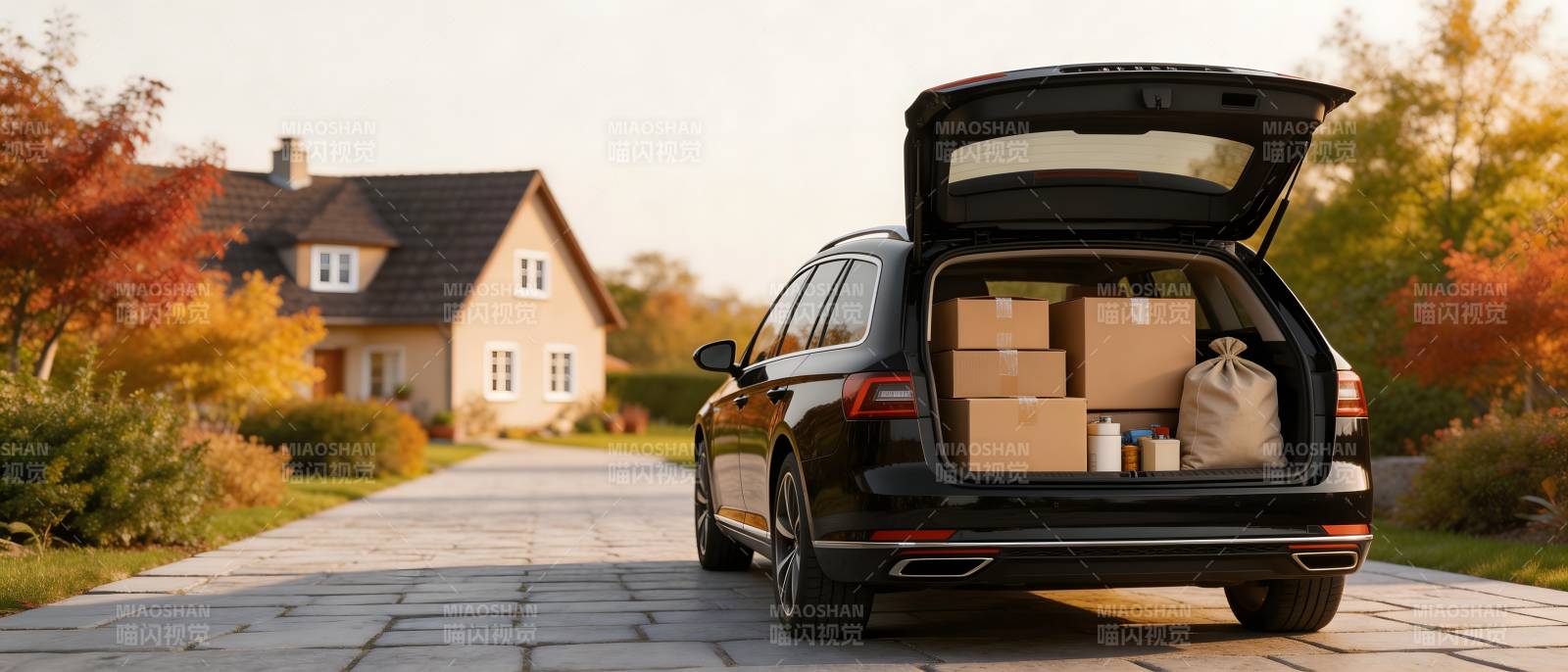 秋日搬家 车满箱归家图片