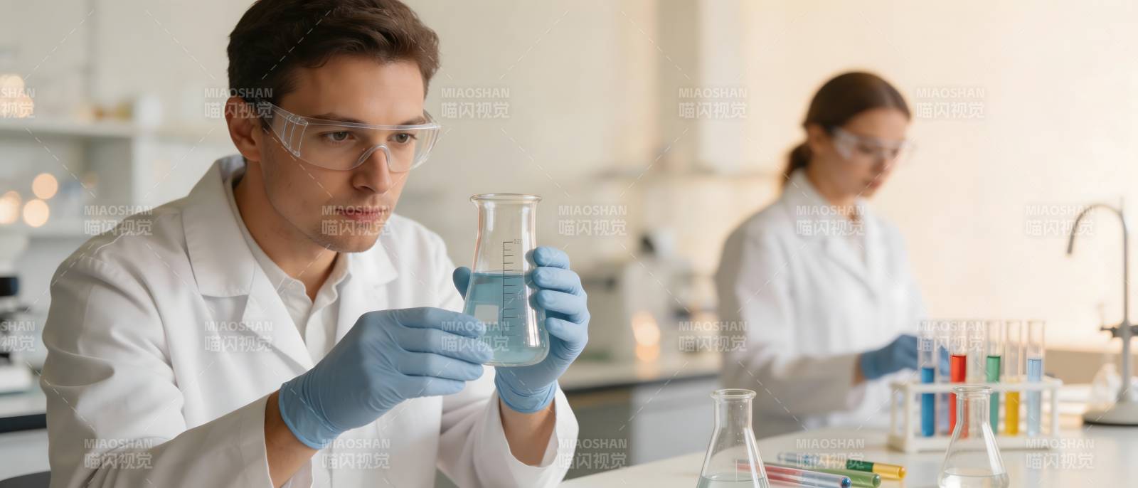 实验室青年科学家专注实验图片