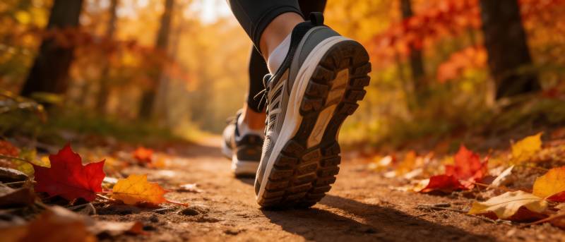 秋日林间跑步足迹图片