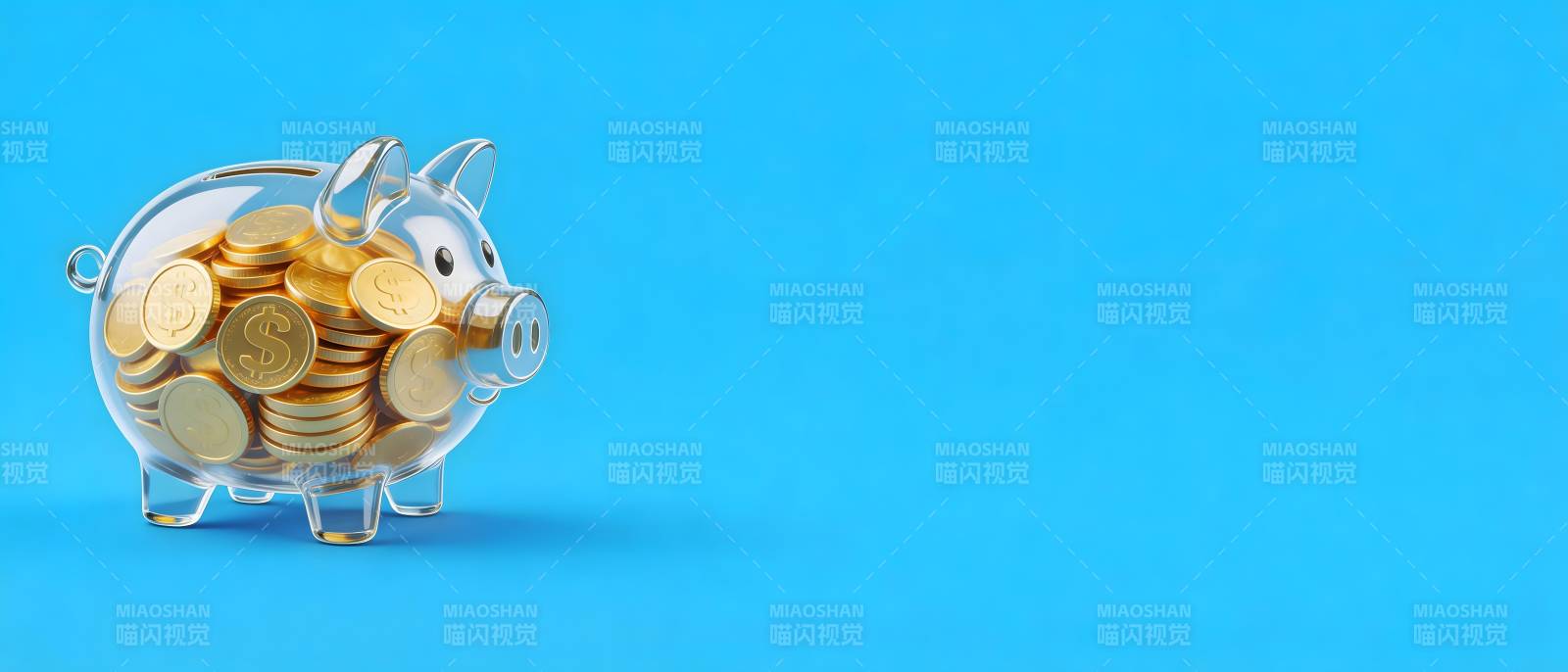 透明猪储钱罐装满金币图片