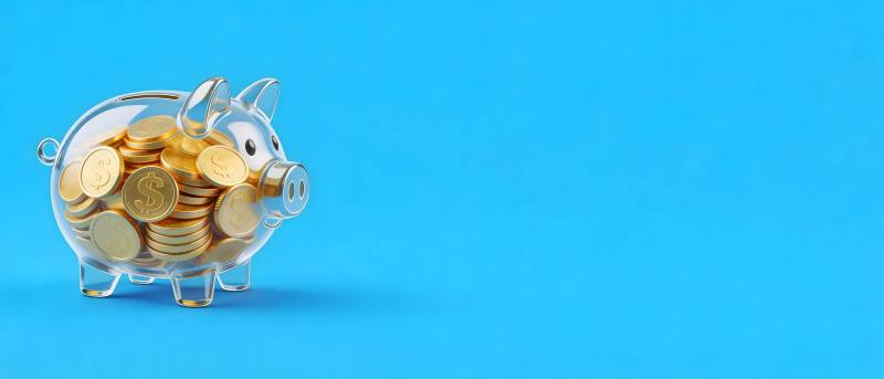 透明猪储钱罐装满金币图片