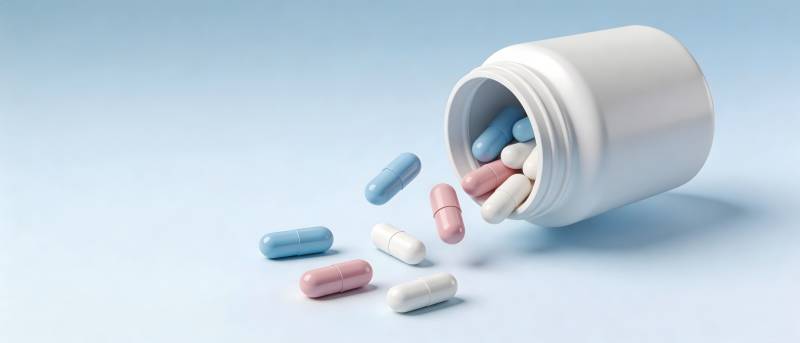 药瓶倾倒 彩丸散落图片