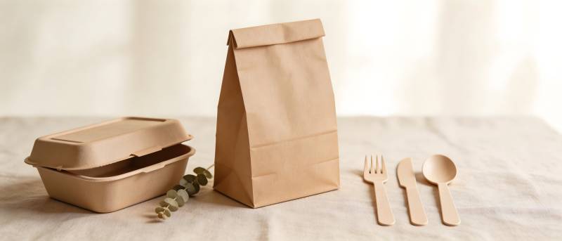 环保纸餐盒与餐具套装图片