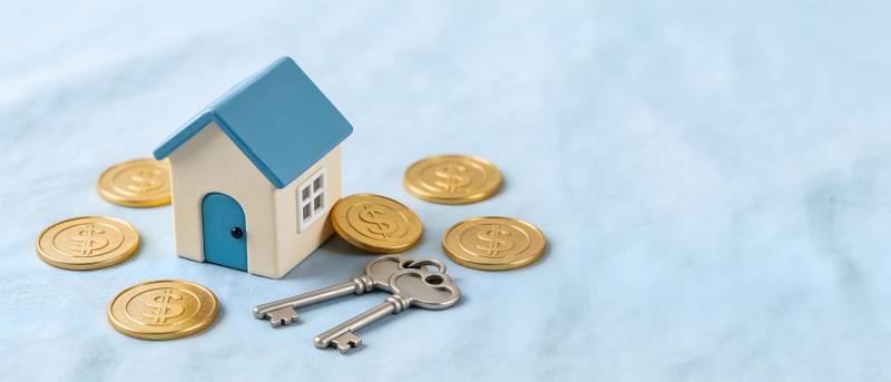 买房钥匙与金币象征财富图片