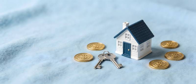 买房钥匙与金币象征财富图片