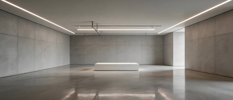 极简灰白空间 中央白色长台图片