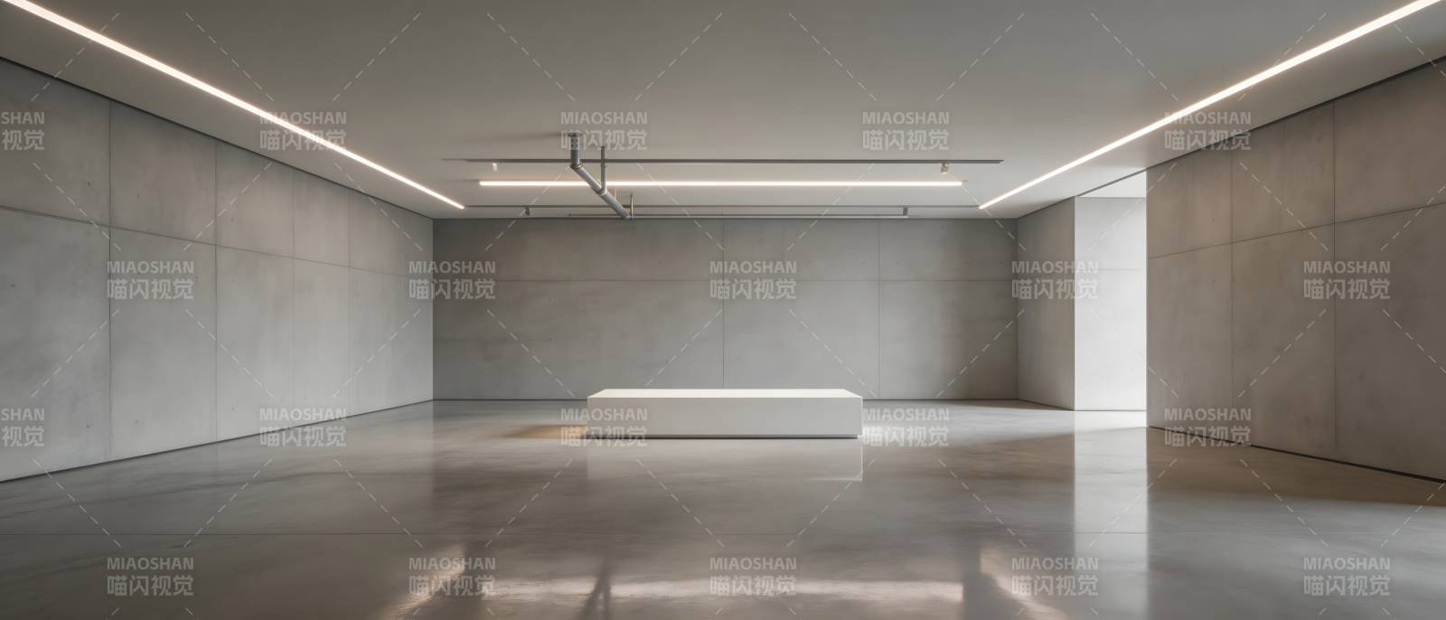 极简灰白空间 中央白色长台图片