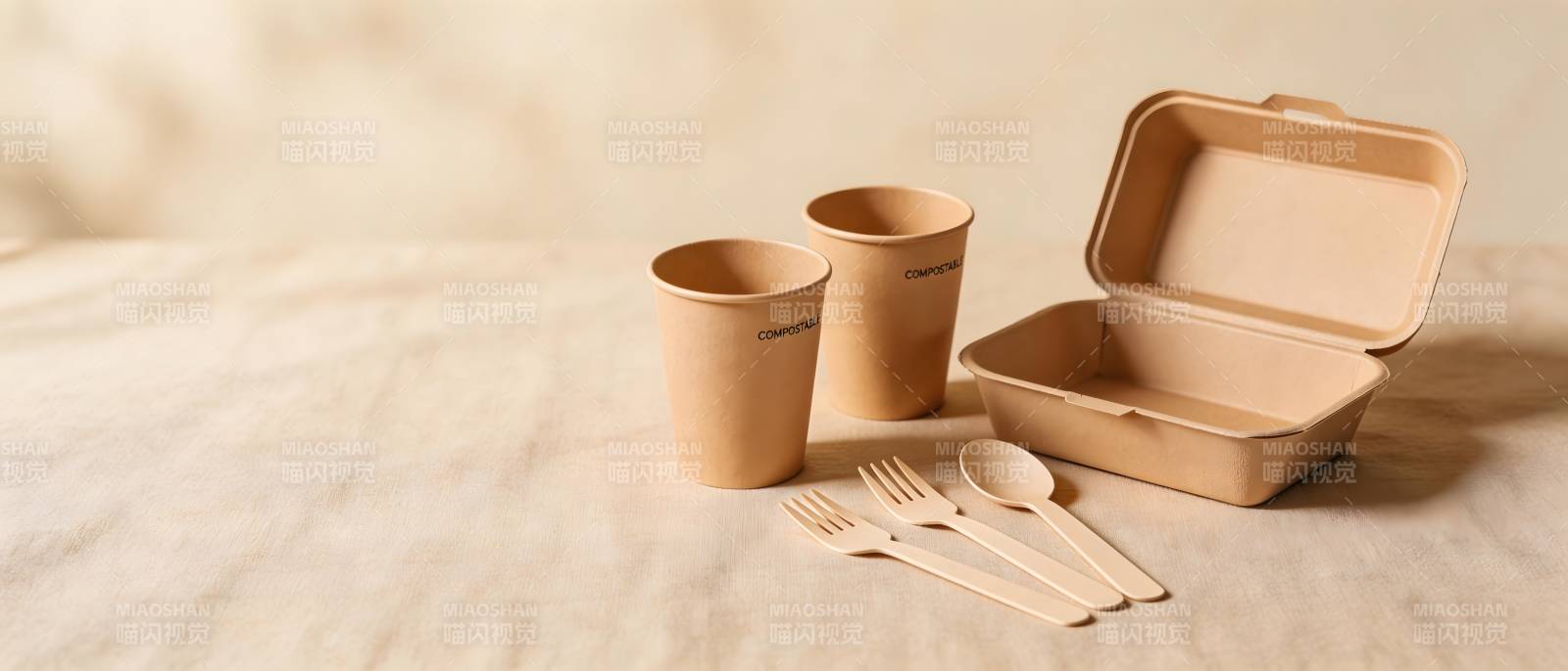 环保纸餐盒与杯具套装图片