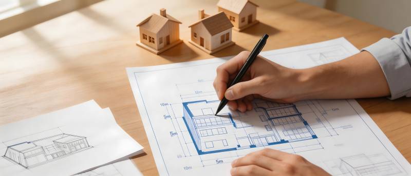 设计房屋蓝图 手握笔绘图图片