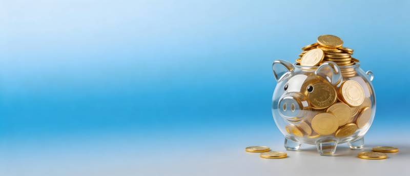 透明猪存钱罐装满金币图片