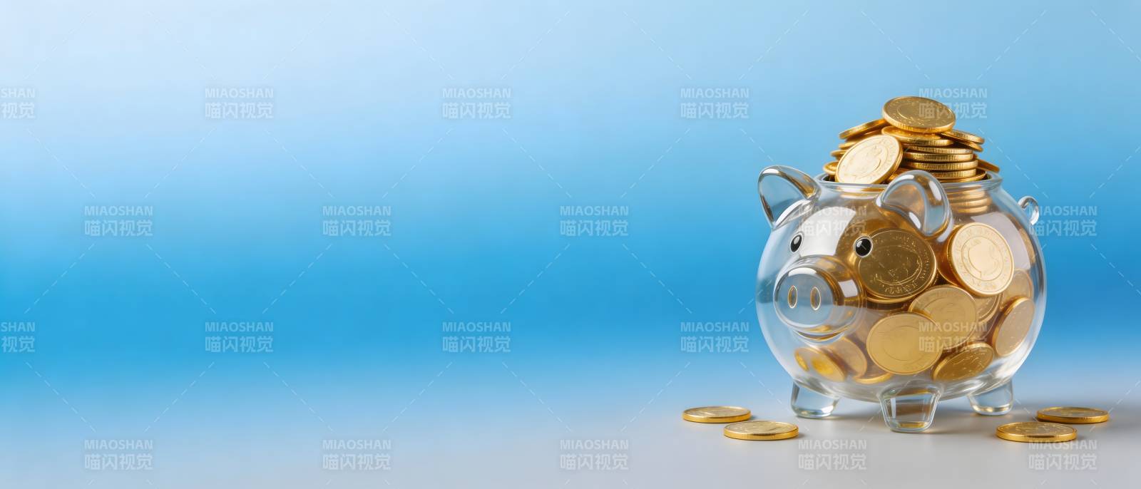 透明猪存钱罐装满金币图片
