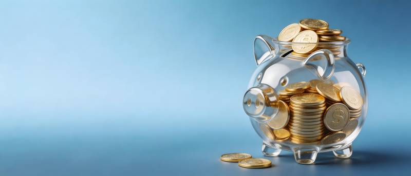 透明猪存钱罐装满金币图片