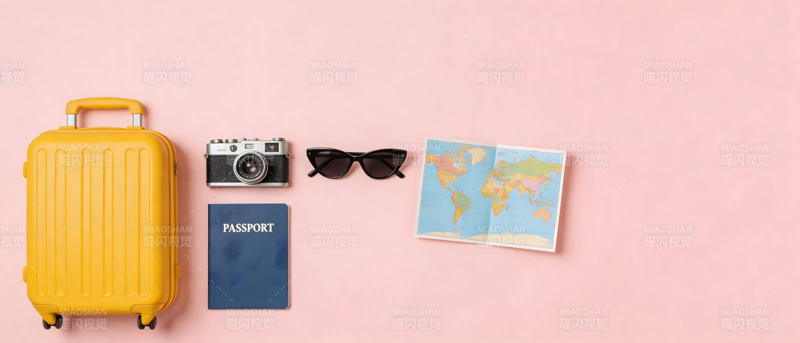 旅行必备 箱镜护照地图墨镜图片