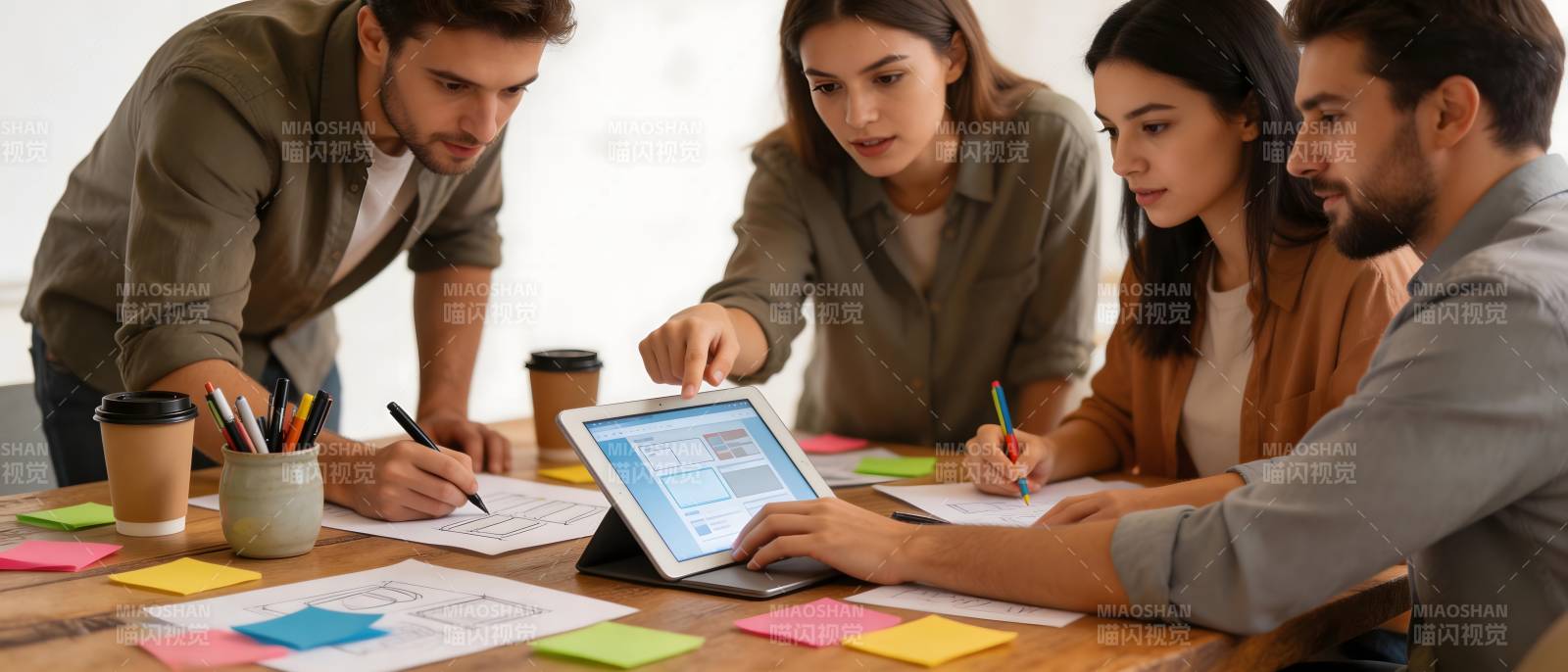 团队协作讨论中图片