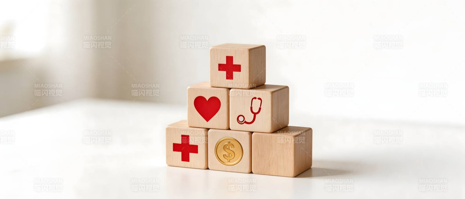 医疗积木堆叠象征健康体系图片