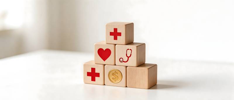 医疗积木堆叠象征健康体系图片