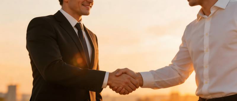 夕阳下的商务握手图片