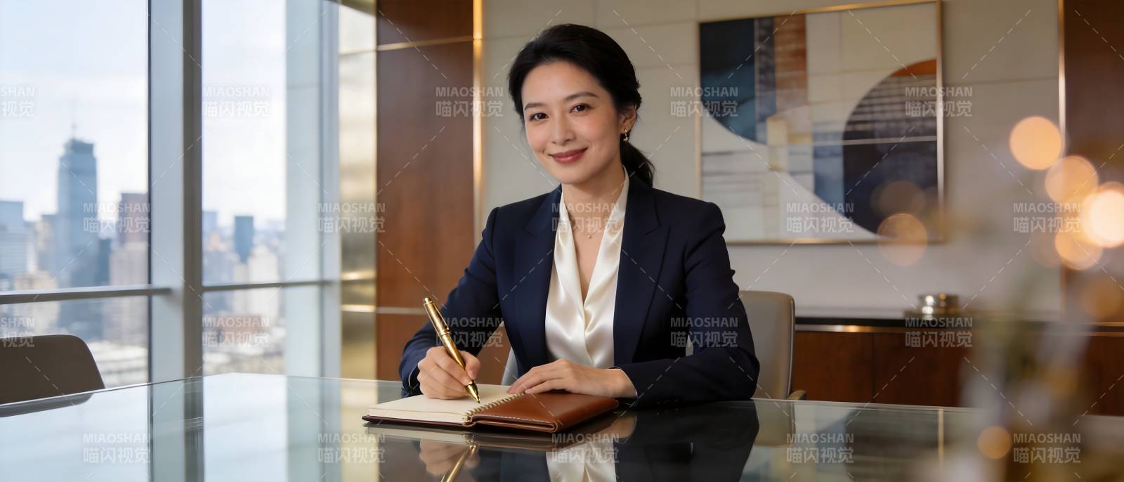 职场女性在办公室书写笔记图片