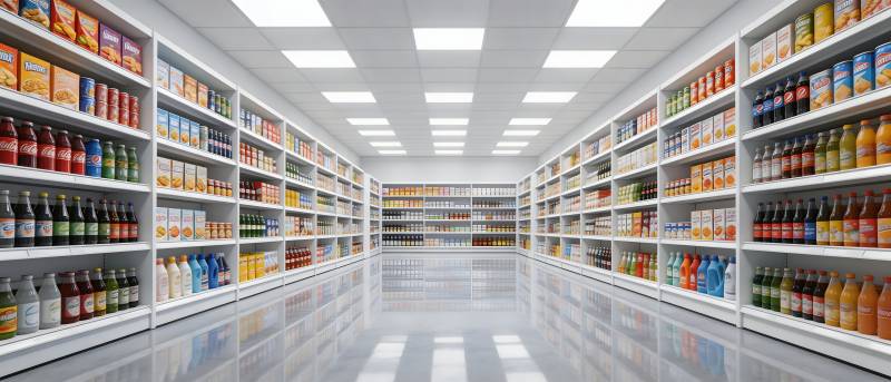 超市货架整齐明亮图片