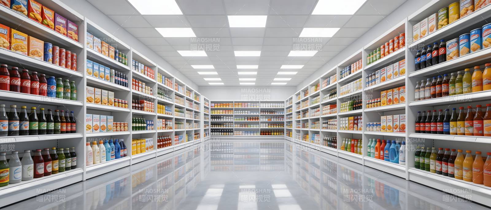 超市货架整齐明亮图片