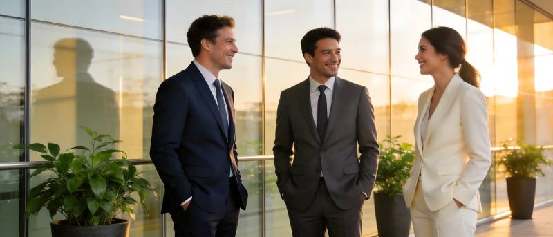 商务三人谈笑风生图片