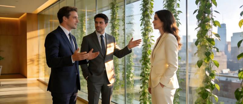 商务洽谈 绿植环绕窗边图片