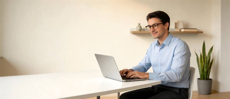 戴眼镜男子办公用笔记本图片