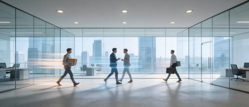 现代办公空间中的商务交流场景图片