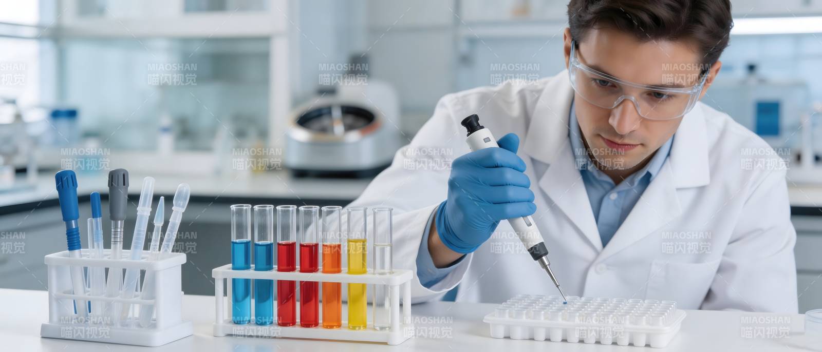 实验室研究员专注实验操作图片