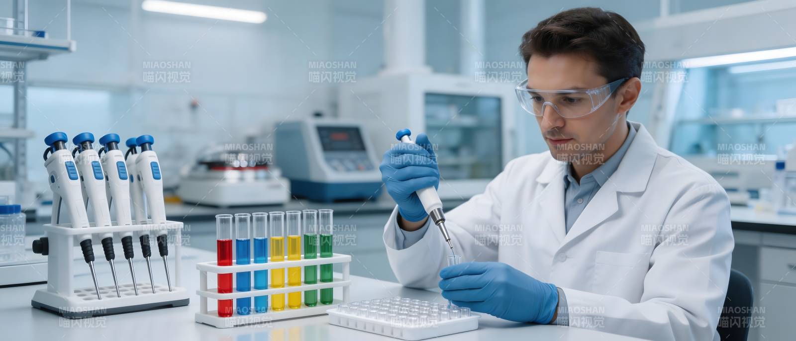 实验室研究员专注实验操作图片