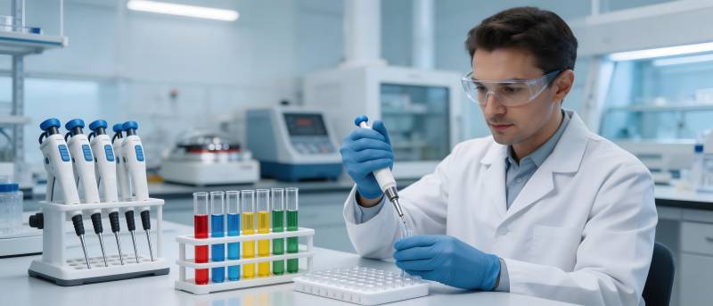 实验室研究员专注实验操作图片