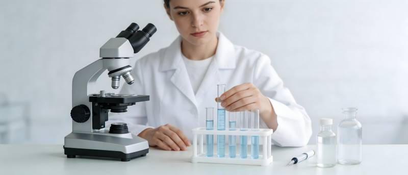 女科学家实验观察试管图片