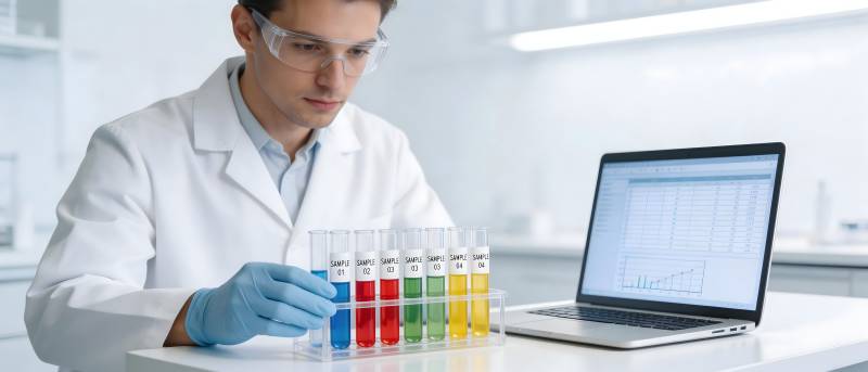 实验室科学家分析试管数据图片