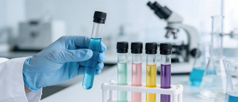 实验室手持蓝色试管检测图片