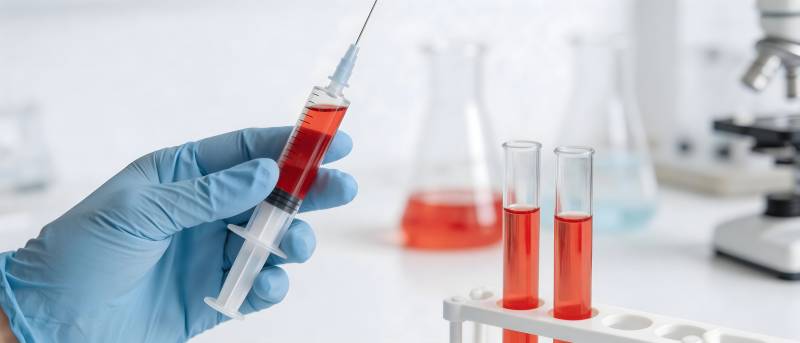 实验室注射红色液体样本图片