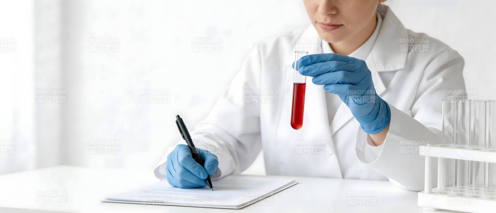 科学家记录血液实验数据图片
