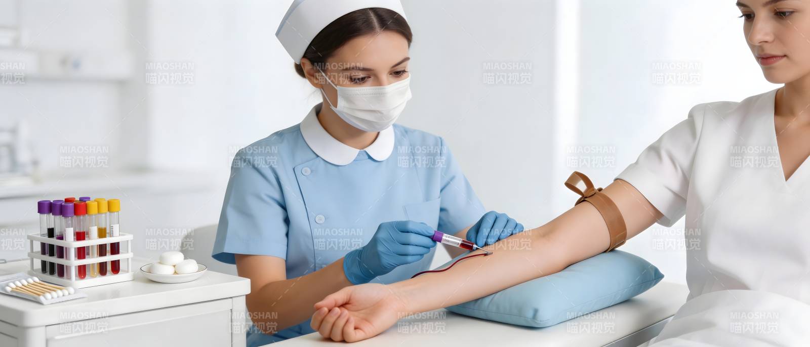 护士为患者抽血化验图片