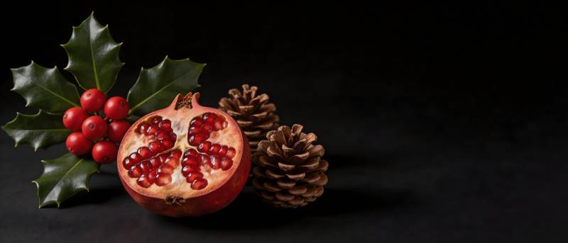 石榴松果冬青 节日静物图图片