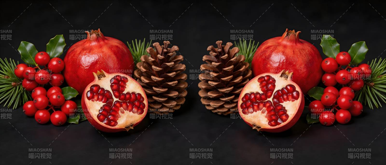 石榴松果红果圣诞装饰图片