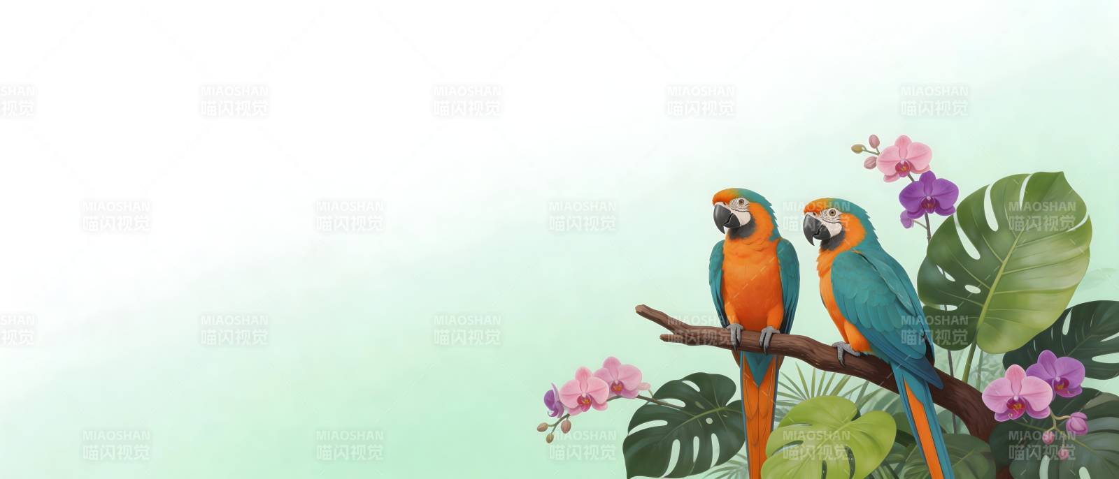 鹦鹉栖枝 花叶相伴图片