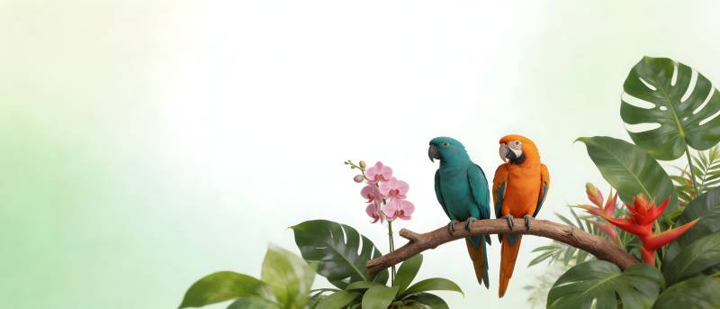 双鹦鹉栖花枝 热带风情浓图片