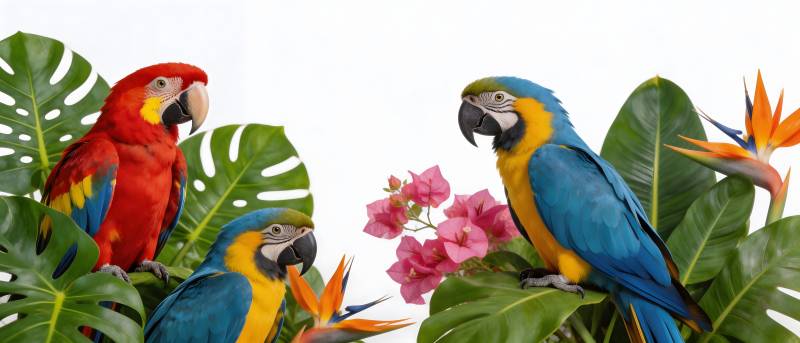 鹦鹉花丛共舞图图片