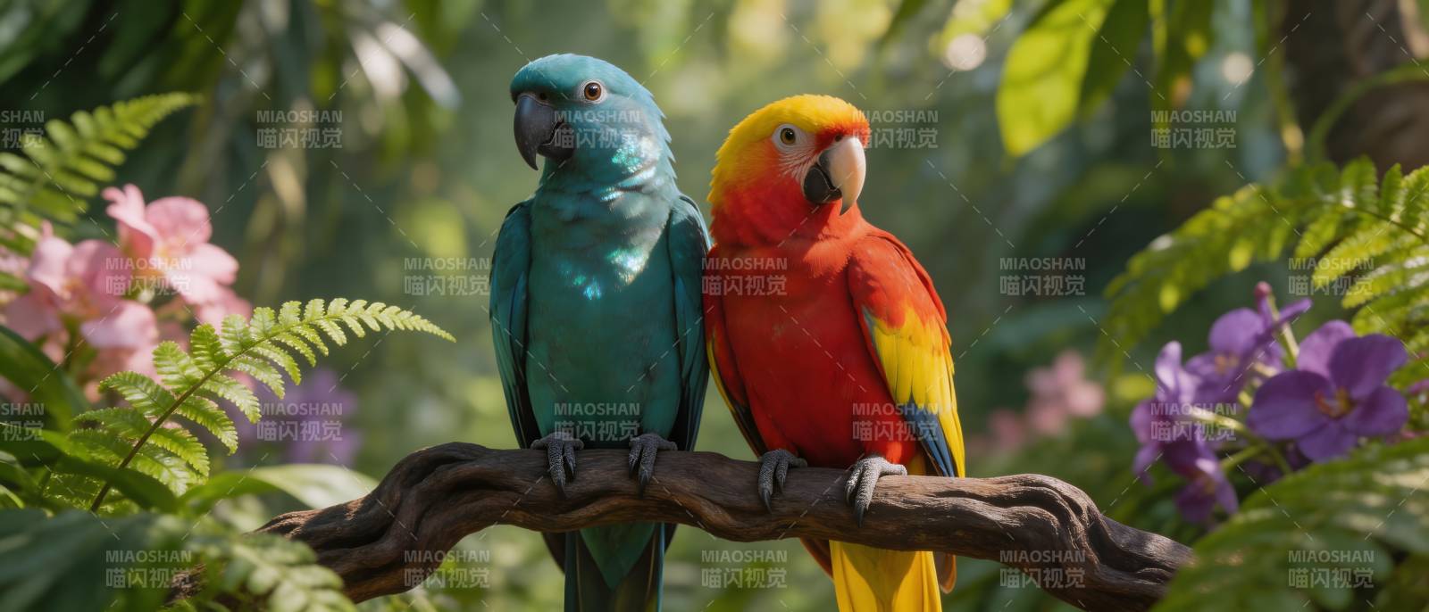 双色鹦鹉栖枝共赏春图片